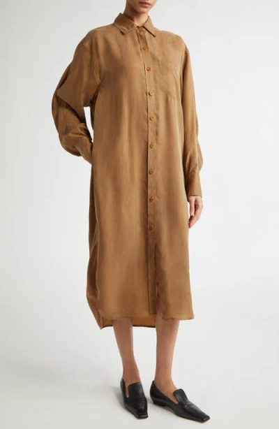 Maria Mcmanus Cape Long Sleeve Midi Shirtdress In Adobe