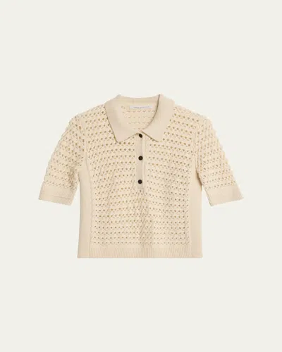Maria Mcmanus Cashmere And Cotton Lace Crochet Polo Shirt In Gold
