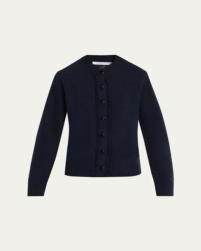 Maria Mcmanus Cashmere And Cotton Ladder Stitch-trim Cardigan In Blue
