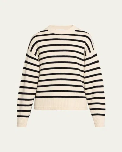 Maria Mcmanus Cashmere And Cotton Stripe Ladder Stitch Crewneck Sweater In Brown