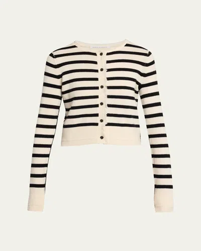 Maria Mcmanus Cashmere And Cotton Stripe Petite Fringe-trim Cardigan In Black