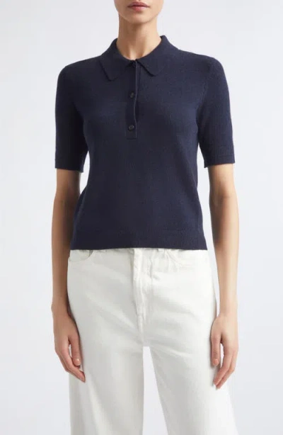 Maria Mcmanus Cashmere And Cotton-blend Polo Shirt In Blue