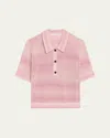 Maria Mcmanus Cashmere Mesh Shrunken Polo Shirt In Pink