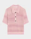 Maria Mcmanus Cashmere Mesh Shrunken Polo Shirt In Pink
