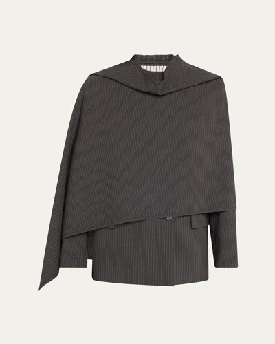 Maria Mcmanus Cloak Double-breasted Wool Blazer In Charcoal Pinstripe