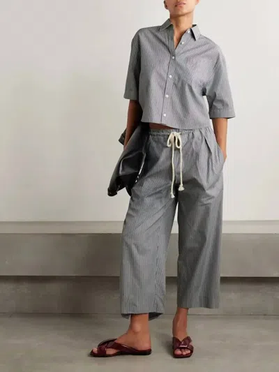 Maria Mcmanus Crop Oversized Short Sleeve Shirt In Grey Railroad Stripe In Gray