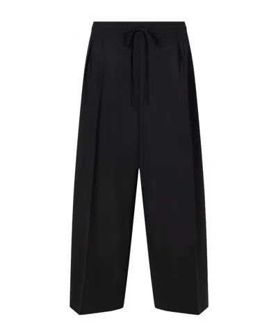 Maria Mcmanus Cropped Drawstring Wool-blend Crepe Wide-leg Pants In Black