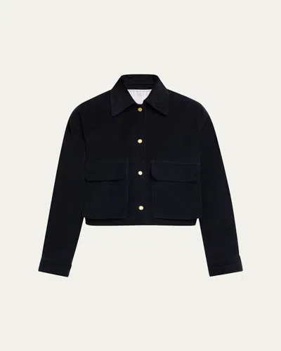 Maria Mcmanus Cropped Snap-front Velvet Jacket In Black