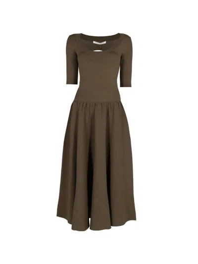 Maria Mcmanus Double-keyhole Midi Dress In Brown