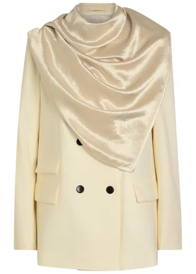 Maria Mcmanus Draped Double-breasted Wool Blazer In White