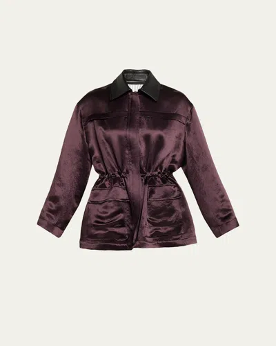 Maria Mcmanus Drawstring Satin Parka Jacket In Brown
