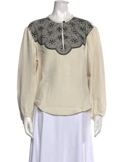 Pre-owned Maria Mcmanus Floral Print Crew Neck Blouse In Neutrals