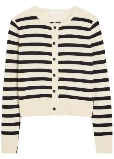 Maria Mcmanus Fringed Striped Cashmere And Cotton-blend Cardigan In Black And White