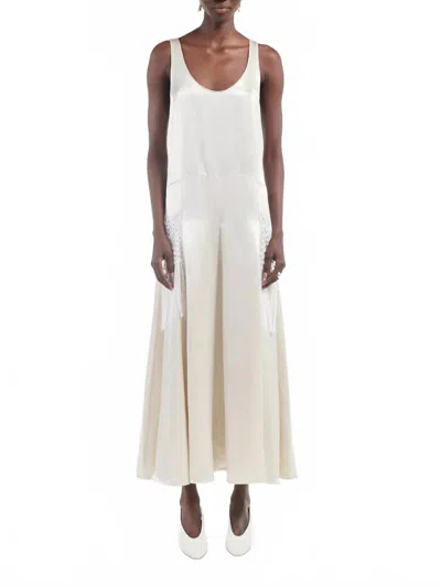 Maria Mcmanus Godet Dress Macrame In Glossy Champagne In Neutral