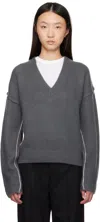Maria Mcmanus Gray Air Spun Cape V-neck Sweater In Gray