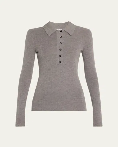 Maria Mcmanus Kissing Placket Polo Merino Wool Top In Heather Grey