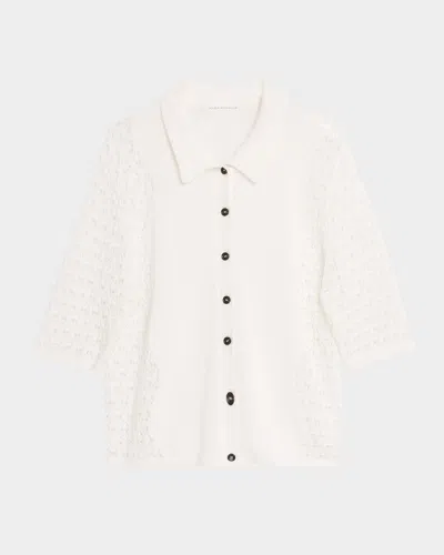 Maria Mcmanus Lace Knit Polo Cardigan In White