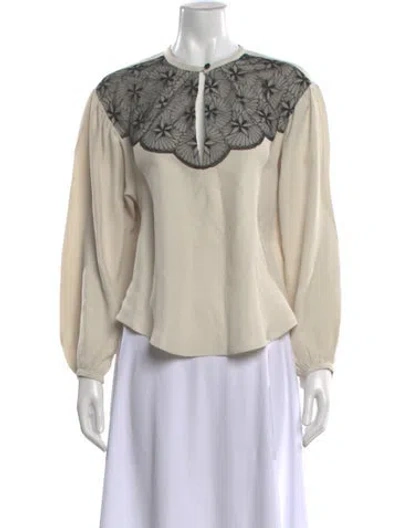 Pre-owned Maria Mcmanus Lace Pattern Long Sleeve Blouse In Neutral