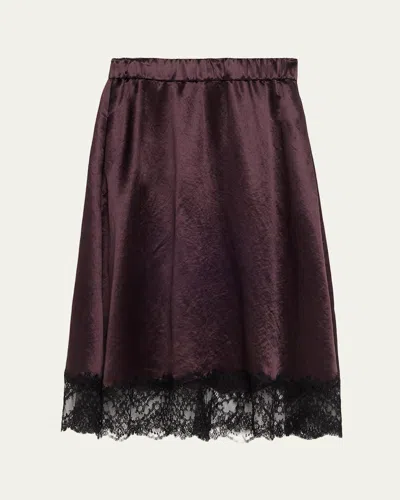 Maria Mcmanus Lace-trim Satin Midi Skirt In Purple
