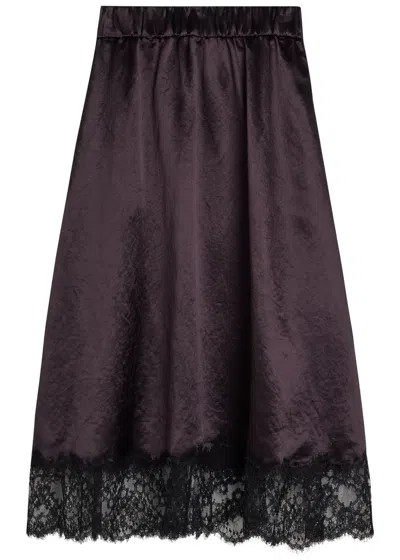 Maria Mcmanus Lace-trim Satin Midi Skirt In Purple