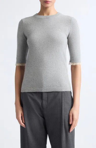 Maria Mcmanus Lace Trim Short Sleeve Recycled Cashmere & Cotton Baby Tee In Gray