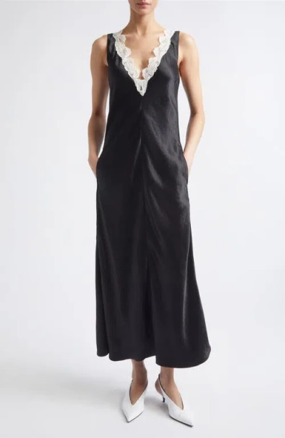 Maria Mcmanus Lace-trimmed Satin Maxi Dress In Black