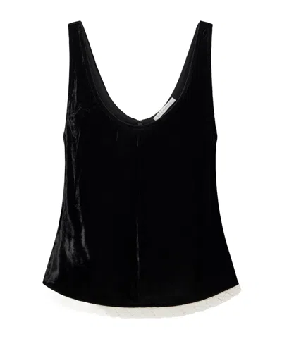 Maria Mcmanus Lace-trimmed Velvet Cami In Black