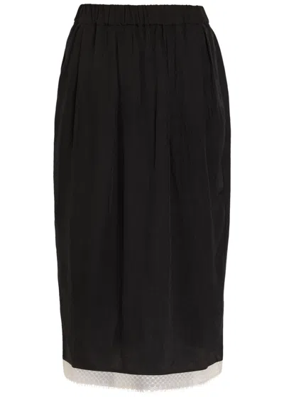 Maria Mcmanus Lace-trimmed Woven Midi Skirt In Black