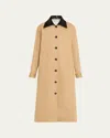 Maria Mcmanus Leather-collar A-line Long Swing Coat In Neutral