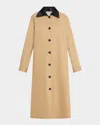 Maria Mcmanus Leather-collar A-line Long Swing Coat In Brown