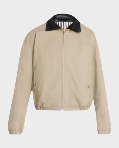 Maria Mcmanus Leather-collar Cotton Twill Flight Jacket In Neutral