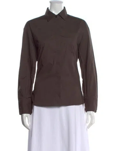 Pre-owned Maria Mcmanus Long Sleeve Button-up Top In Brown