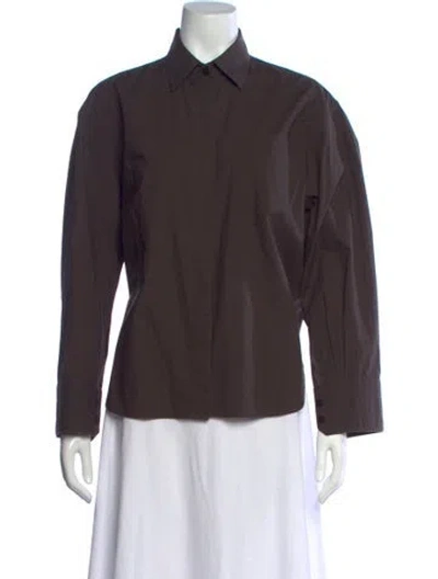 Pre-owned Maria Mcmanus Long Sleeve Button-up Top In Brown