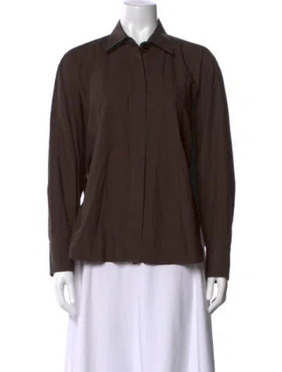 Pre-owned Maria Mcmanus Long Sleeve Button-up Top In Brown