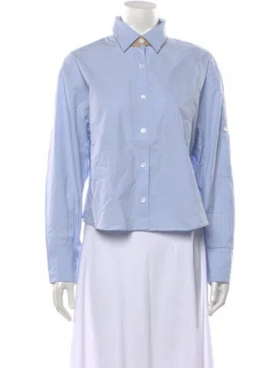 Pre-owned Maria Mcmanus Long Sleeve Button-up Top W/ Tags In Blue