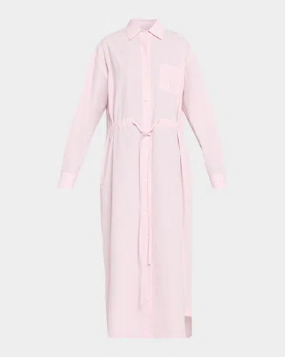 Maria Mcmanus Long-sleeve Drawstring Midi Shirtdress In Pink