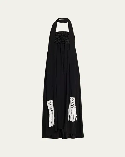 Maria Mcmanus Macrame Scarf Empire-waist Gown In Black