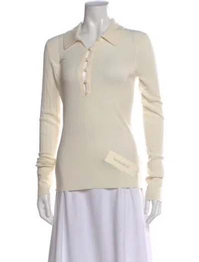 Pre-owned Maria Mcmanus Merino Wool Long Sleeve Polo W/ Tags In Neutral