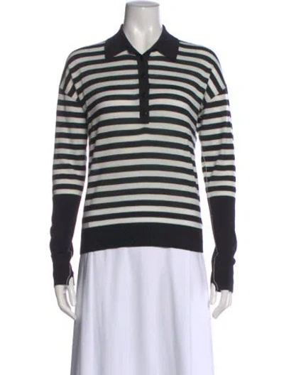 Pre-owned Maria Mcmanus Merino Wool Striped Polo In Black