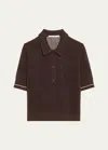 Maria Mcmanus Mesh Short Sleeve Cashmere Polo Top In Chocolate