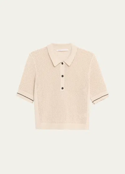 Maria Mcmanus Mesh Short Sleeve Cashmere Polo Top In Creama