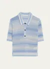 Maria Mcmanus Space Dye Stripe Mesh Crop Polo In Space Dye Blue