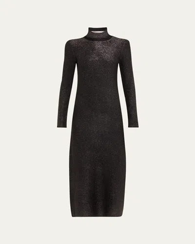 Maria Mcmanus Metallic Long Sleeve Dress In Black Metallic