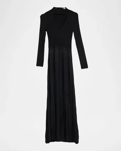 Maria Mcmanus Mock V-cutout Pleated Maxi Dress In Black