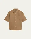Maria Mcmanus Oversized Short-sleeve Cotton Twill Shirt In Walnut