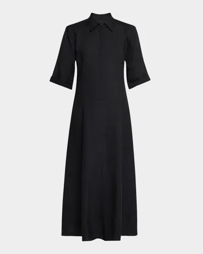 Maria Mcmanus Paneled A-line Organic Linen Maxi Shirtdress In Black