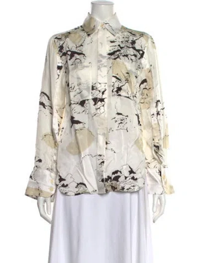 Pre-owned Maria Mcmanus Patterned Long Sleeve Blouse In White