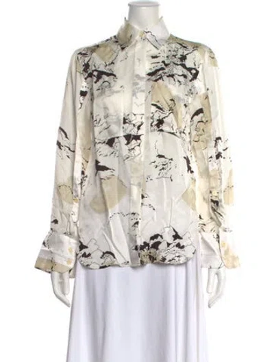 Pre-owned Maria Mcmanus Patterned Long Sleeve Button-up Top In White