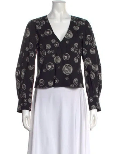 Pre-owned Maria Mcmanus Patterned V-neck Blouse In Black