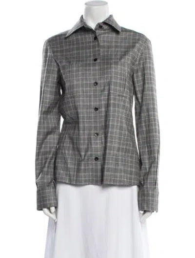 Pre-owned Maria Mcmanus Plaid Print Long Sleeve Button-up Top In Gray